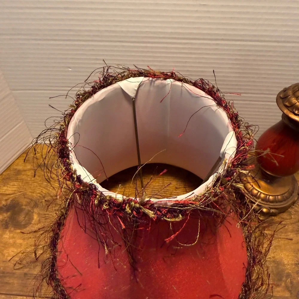 Boho Red Fringe Lamp Shade Base Set Bell Shade Burgundy Gold Romantic Retro Goth